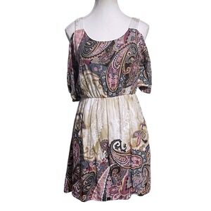 Umgee‎ Paisley Cold Shoulder Dress Bohemian Festival Mini Dress Casual Small